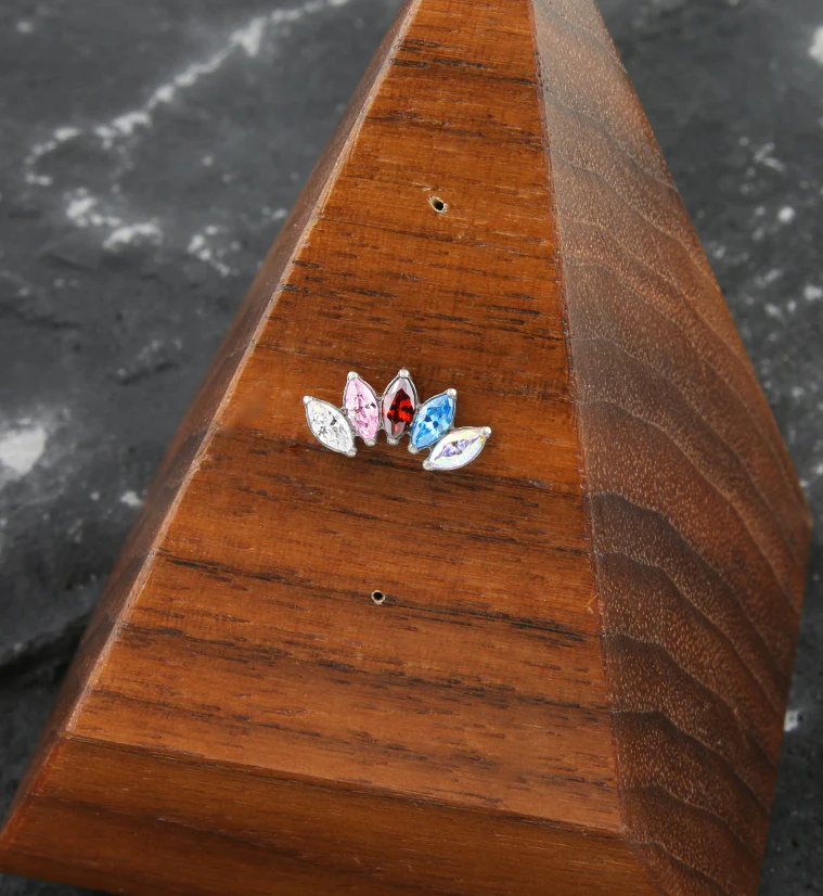 Half Crown Rainbow CZ Threadless Titanium Top - Image 2