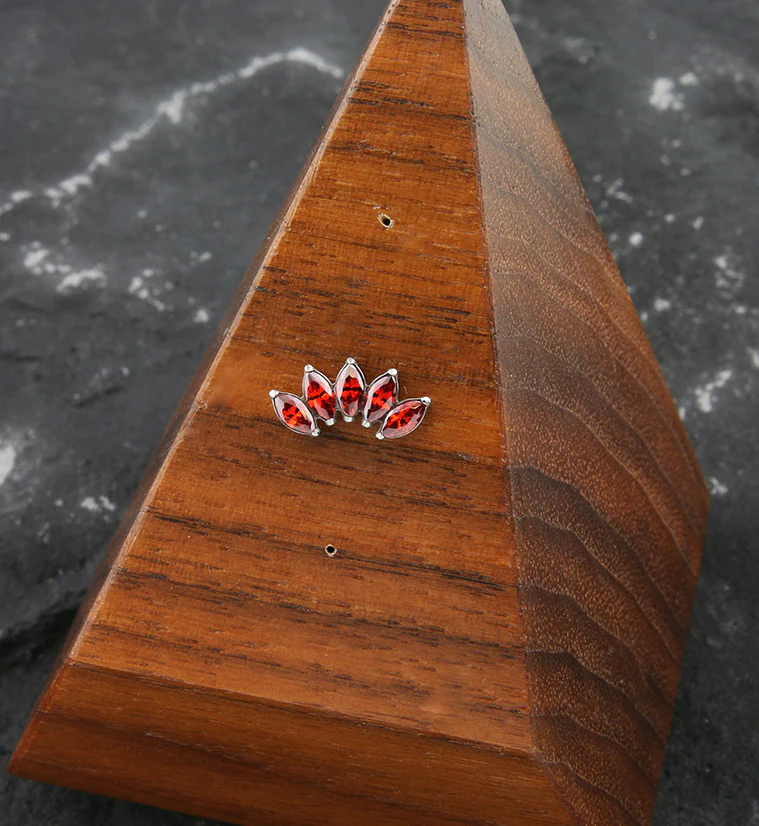 Half Crown Red CZ Threadless Titanium Top - Image 2