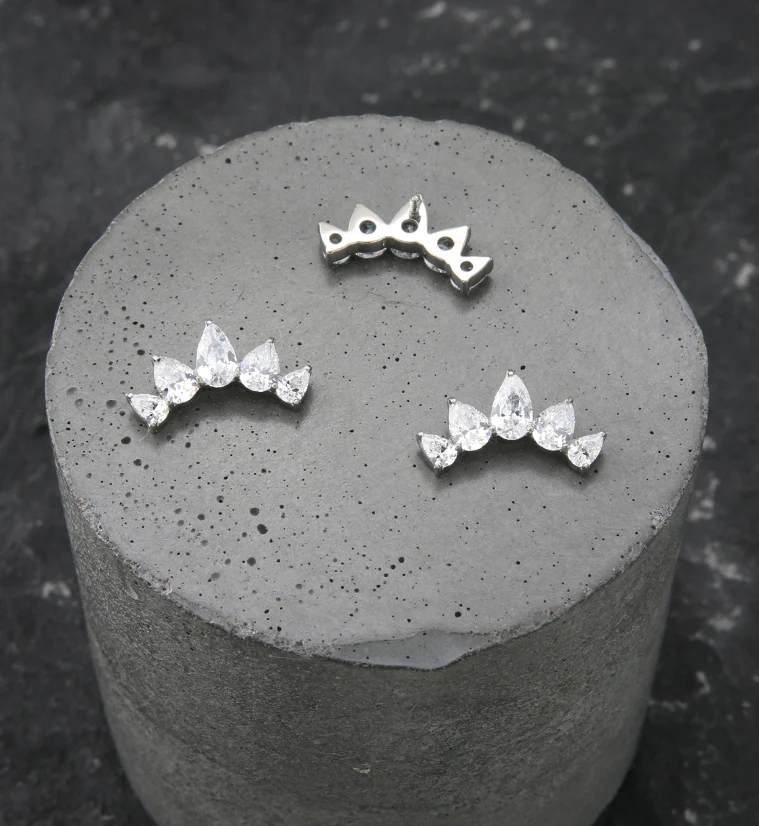 Half Crown Teardrop CZ Internally Threaded Titanium Top - Image 2