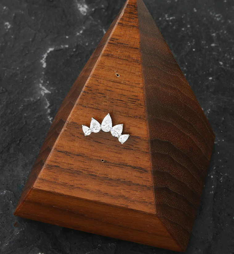 Half Crown Teardrop CZ Threadless Titanium Top - Image 2