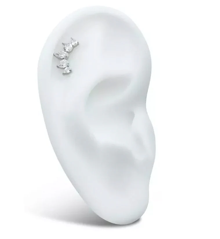 Half Crown Teardrop CZ Threadless Titanium Top - Image 3