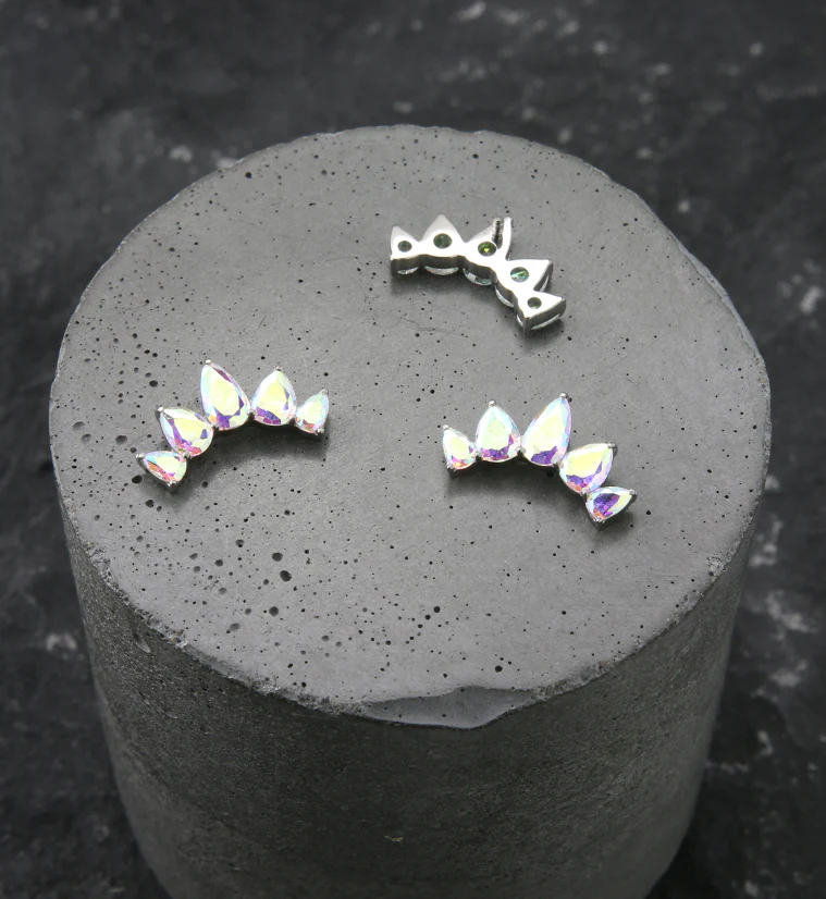Half Crown Teardrop Rainbow Aurora CZ Internally Threaded Titanium Top - Image 2