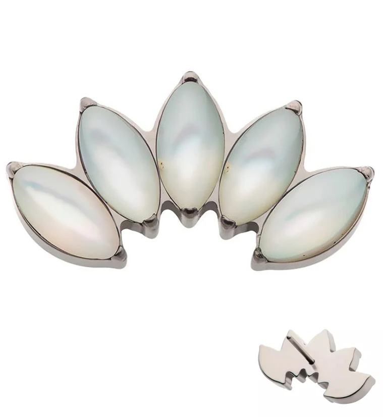 Half Crown White MOP Shell Threadless Titanium Top