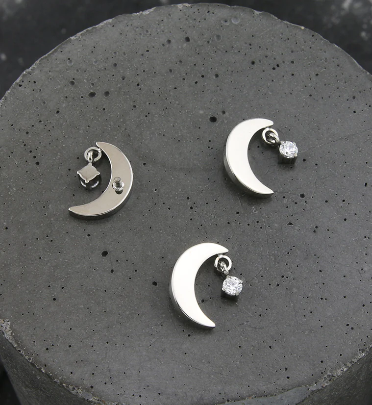 Half Moon Clear CZ Dangle Titanium Internally Threaded Top - Image 2
