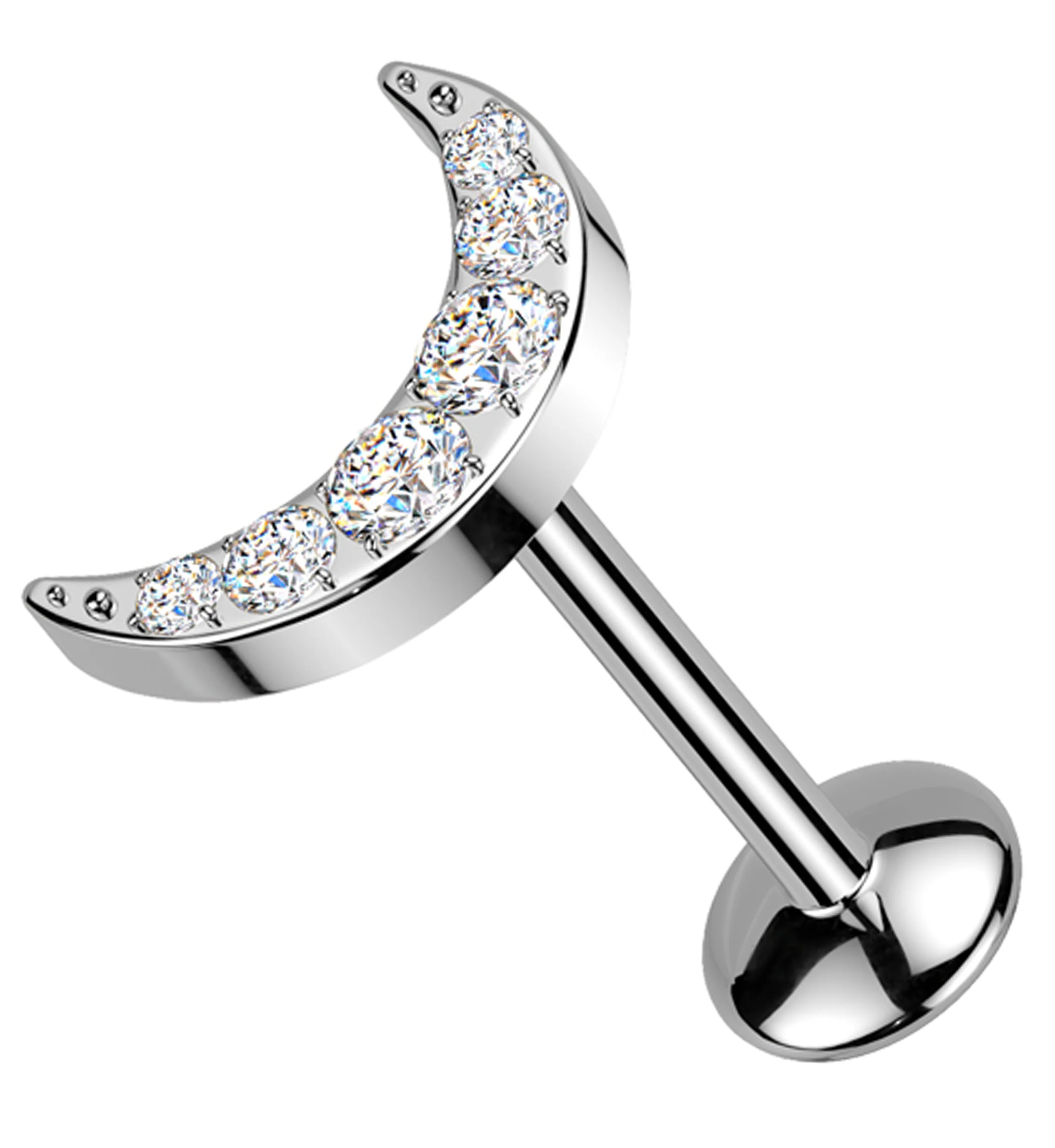 Crescent Moon Clear CZ Titanium Convex Disk Labret