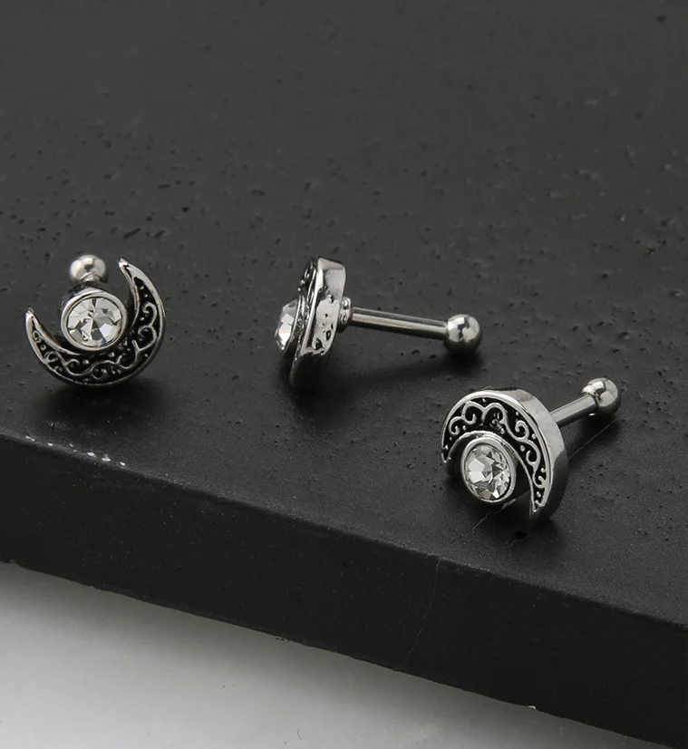 Half Moon CZ Cartilage Barbell - Image 2