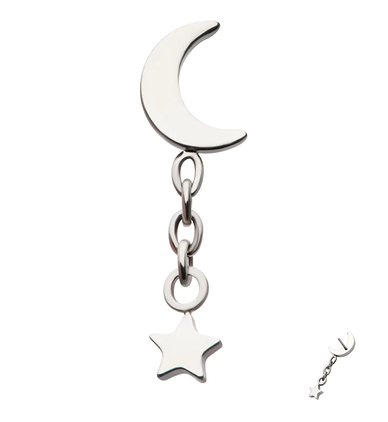 Half Moon Dangle Chain Star Threadless Titanium Top