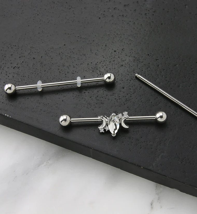Half Moon Oval CZ Industrial Barbell - Image 2