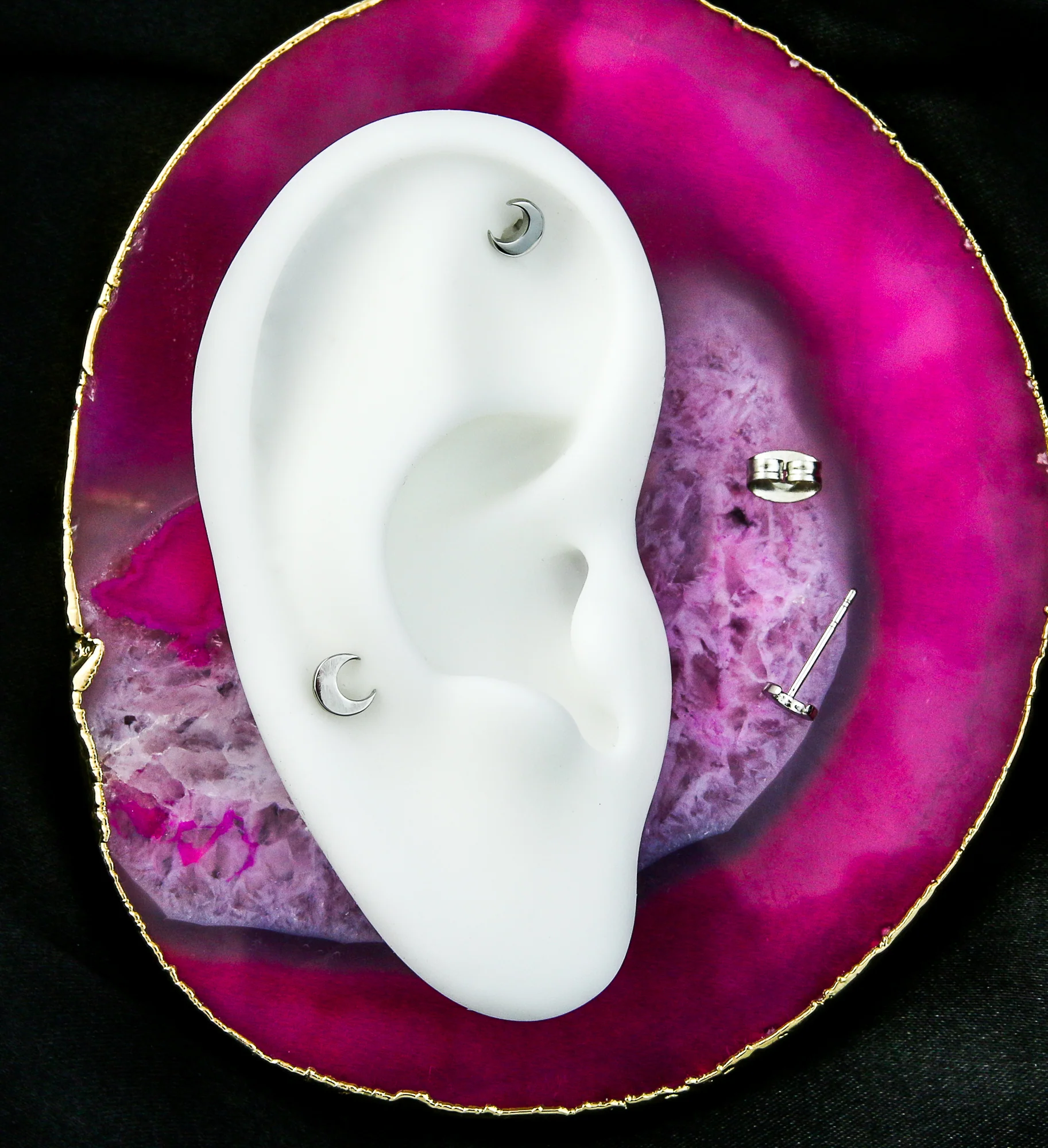 Crescent Moon Stainless Steel Stud Earrings - Image 2