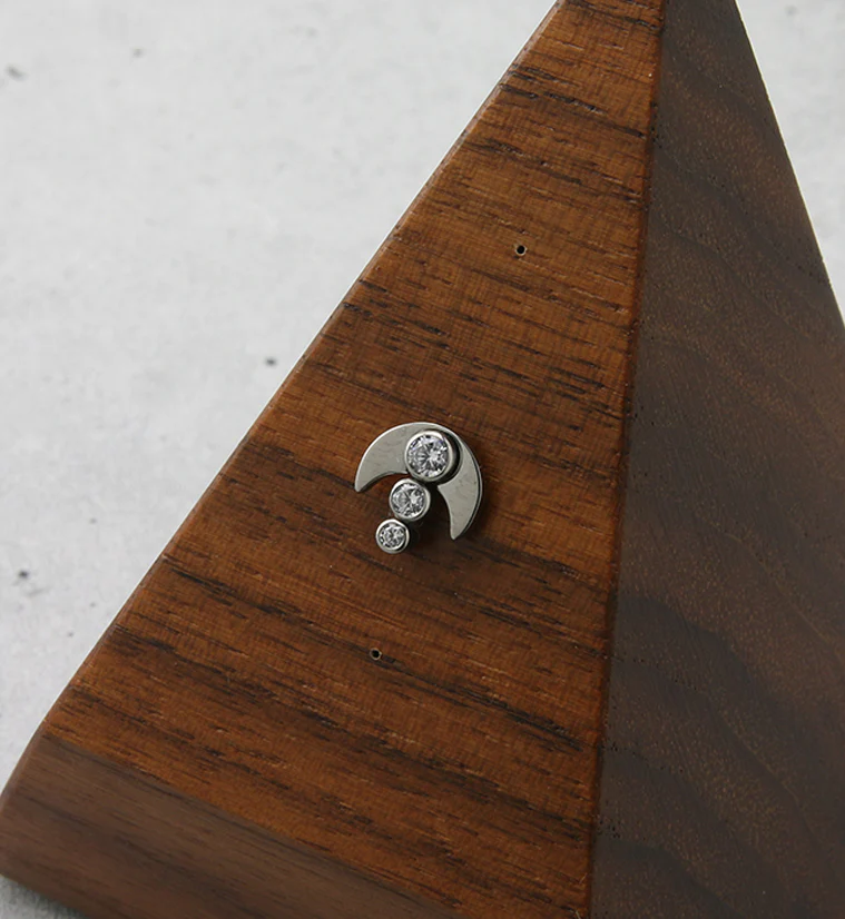 Half Moon Triple CZ Threadless Titanium Top - Image 2