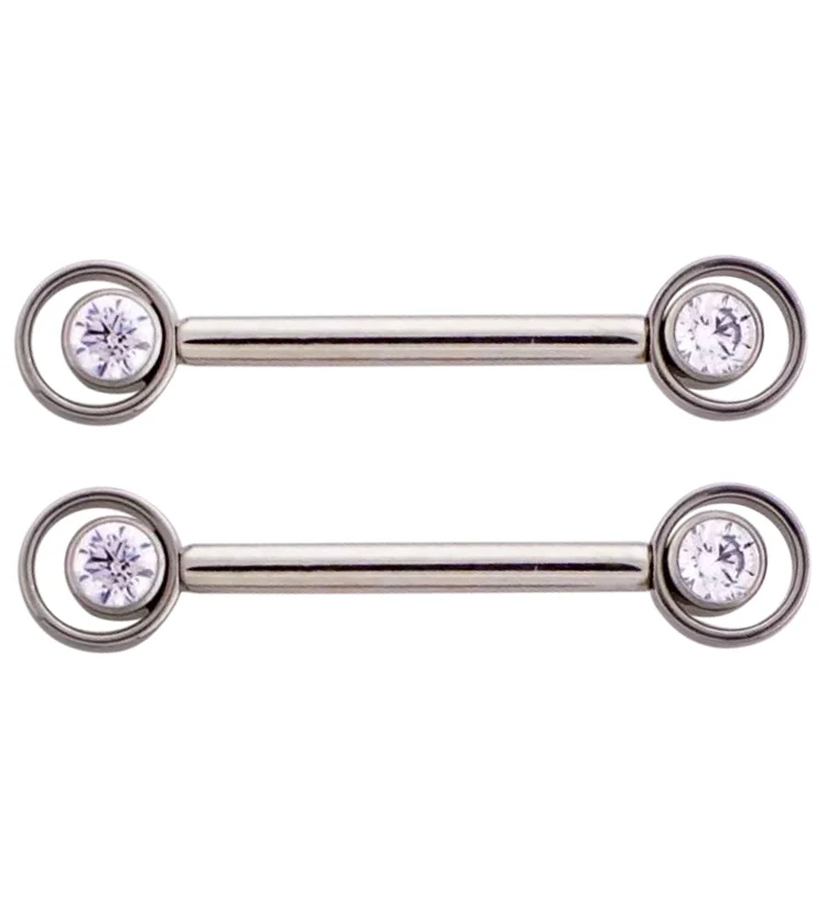 Halo Clear CZ Titanium Internally Threaded Nipple Ring Barbell