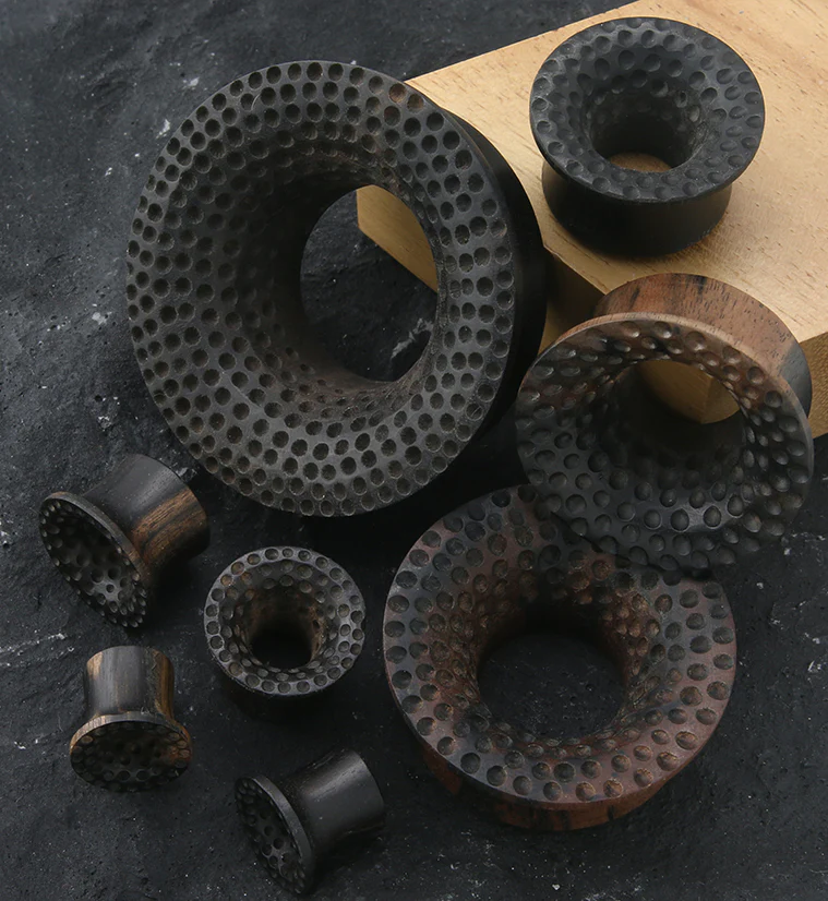 Hammered Areng Wood Mayan Flare Tunnel Plugs - Image 2