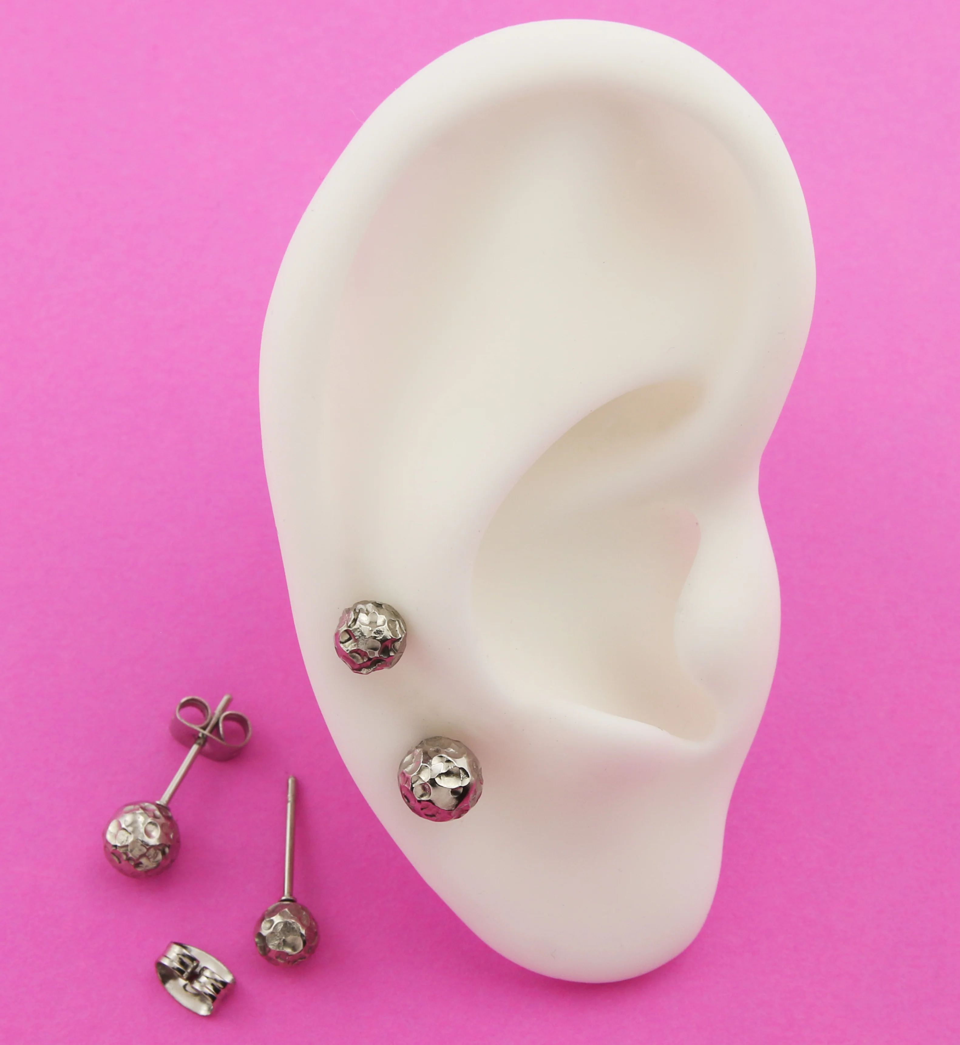 Hammered Ball Stainless Steel Stud Earrings - Image 2