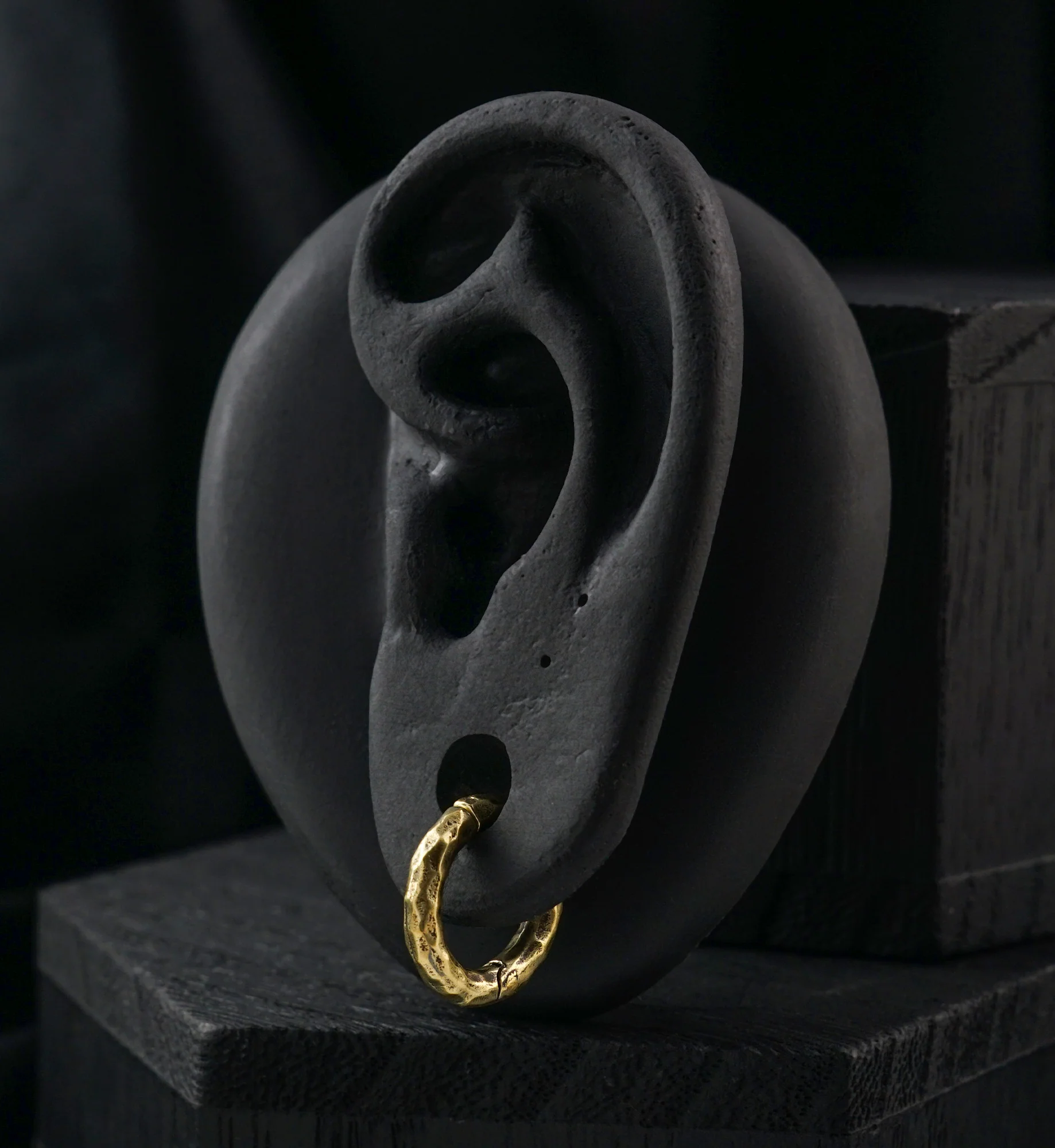 Hammered Brass Hinged Stretched Ear Cuffs - Image 2