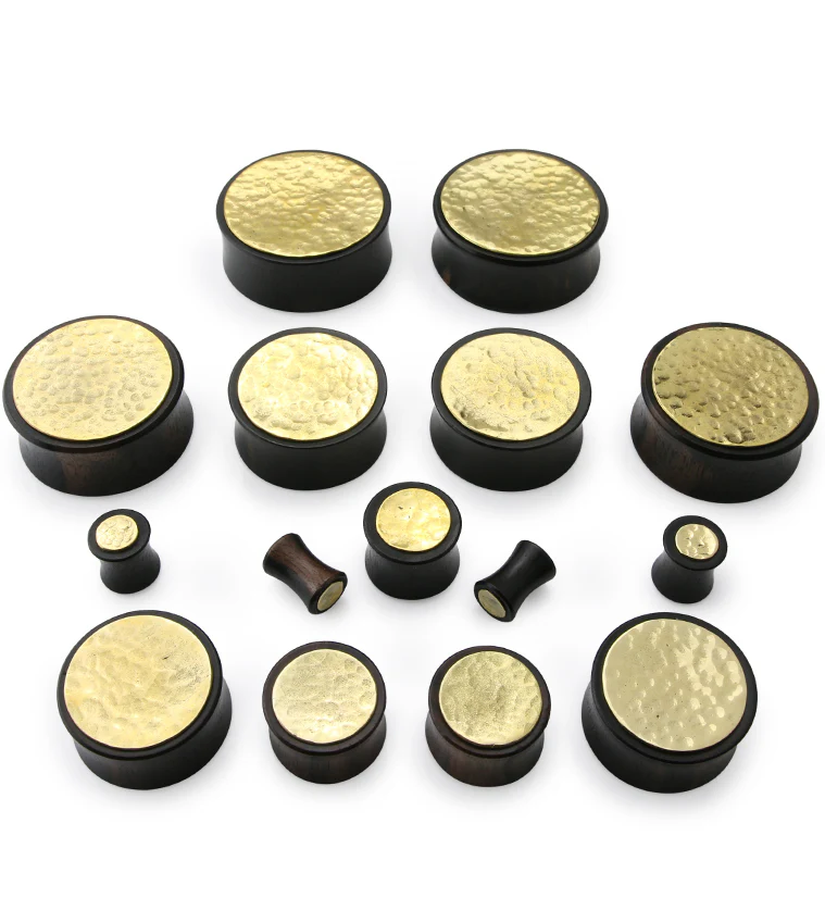 Hammered Brass Inlay Areng Wood Plugs - Image 3