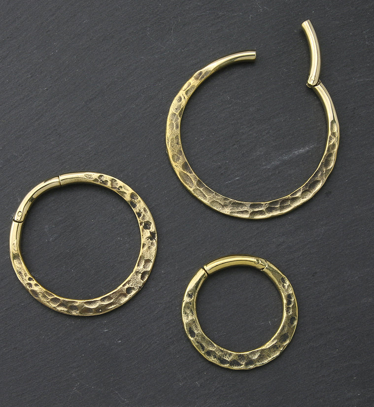 Hammered Hoop Hinged Brass Ear Weights - Image 2