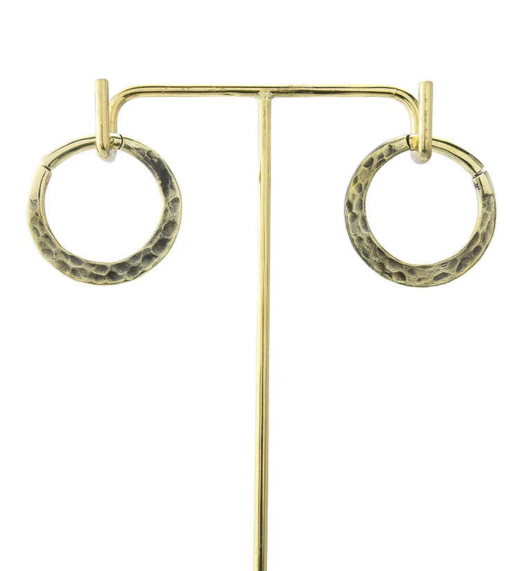 Hammered Hoop Hinged Brass Ear Weights - Image 3