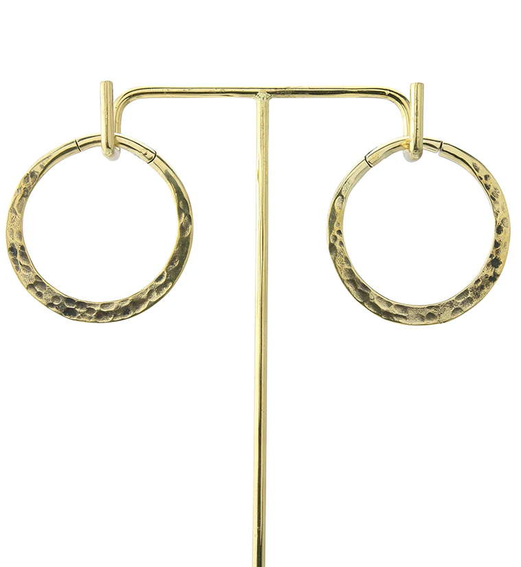 Hammered Hoop Hinged Brass Ear Weights - Image 4