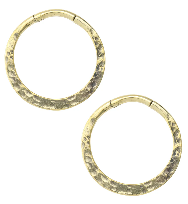 Hammered Hoop Hinged Brass Ear Weights - Image 6