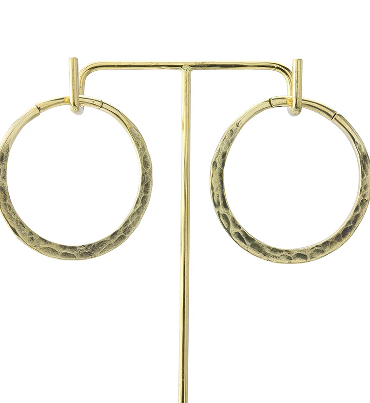 Hammered Hoop Hinged Brass Ear Weights - Image 8
