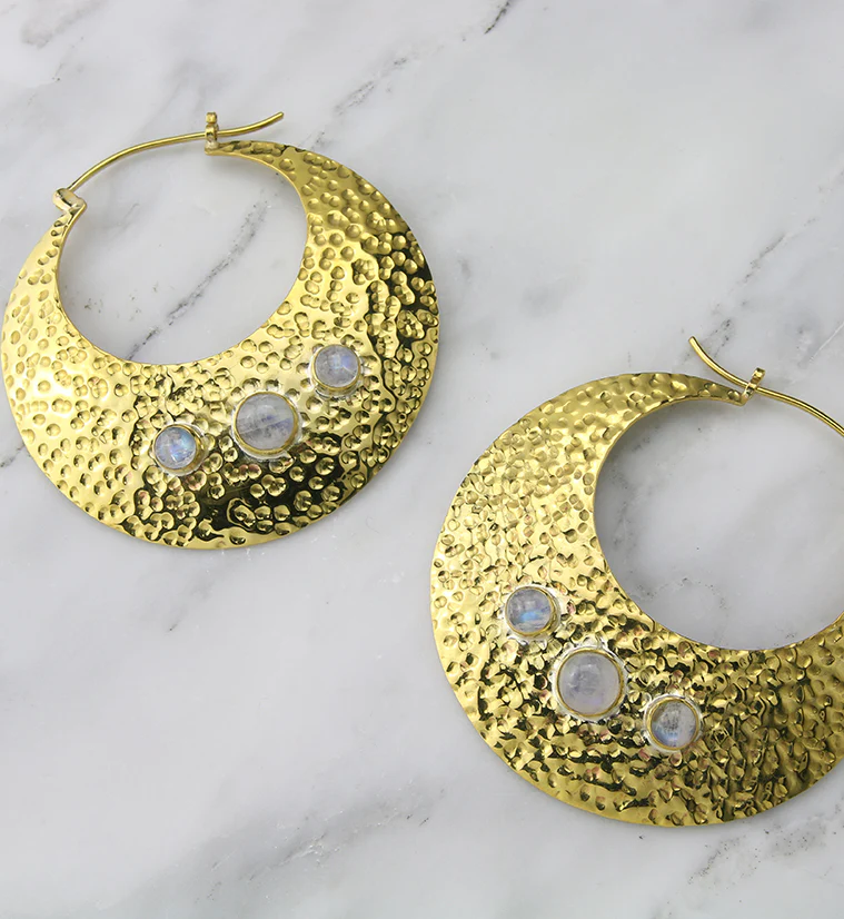 Hammered Moonstone Brass Hangers / Ear Weights - Image 2