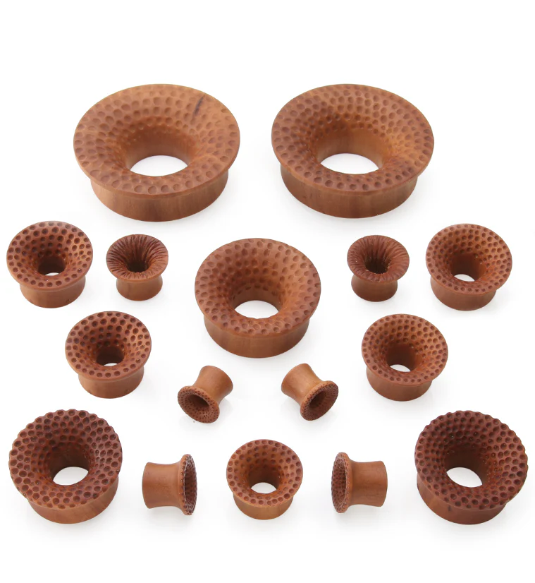 Hammered Saba Wood Mayan Flare Tunnel Plugs - Image 3