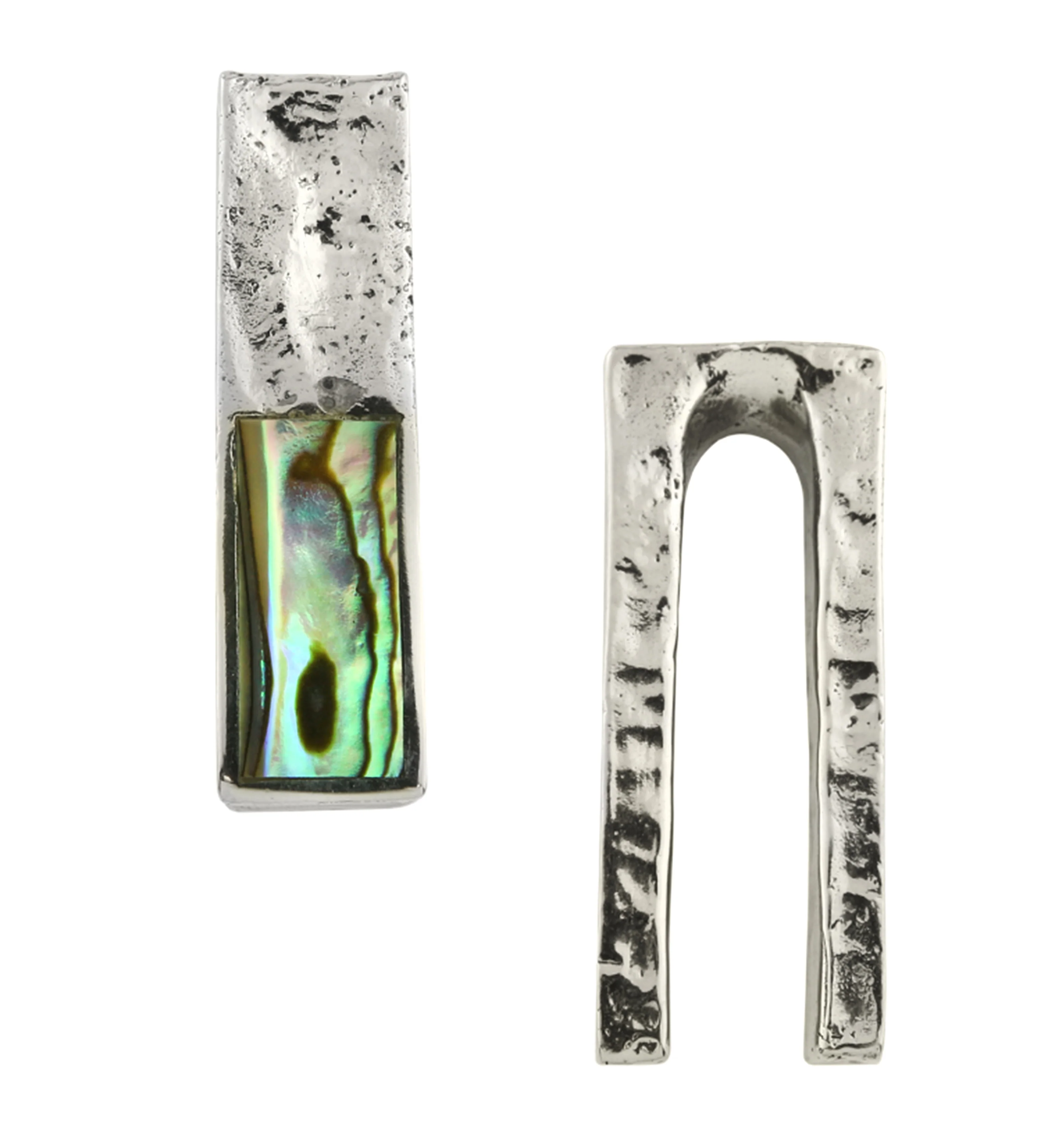 Hammered Tower Half Abalone White Brass Ear Weights - Image 3