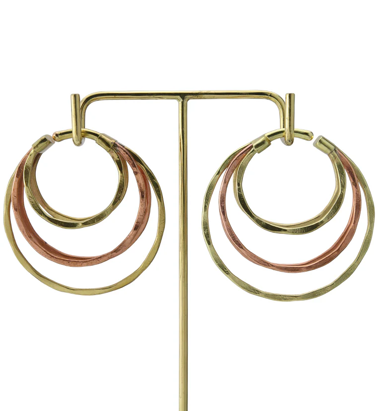 Hammered Triple Hoop Brass Ear Weights - Image 2
