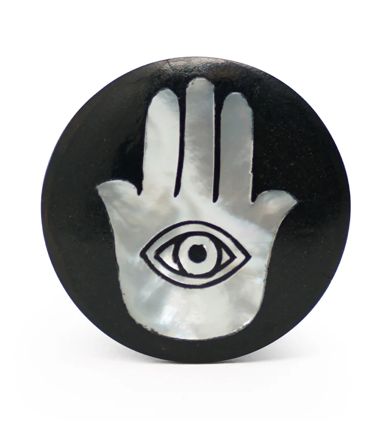 Hamsa Hand MOP Inlay Sono Wood Plugs - Image 3