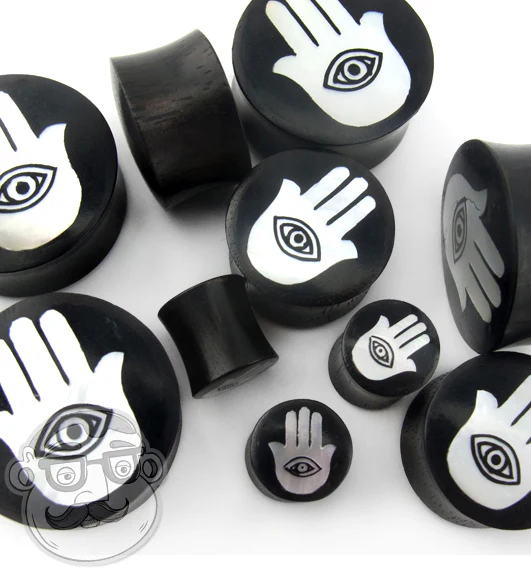 Hamsa Hand MOP Inlay Sono Wood Plugs - Image 6