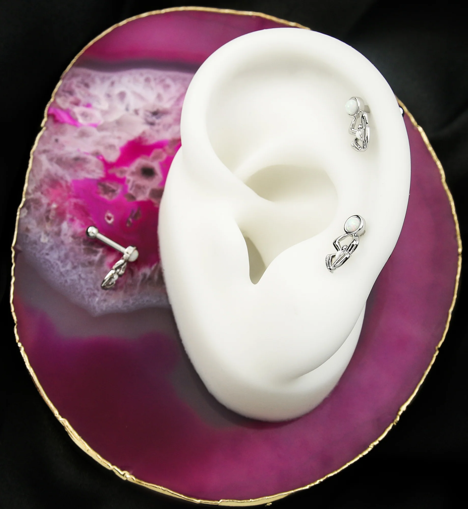 Hanging Spider White Opalite Stainless Steel Cartilage Barbell - Image 2