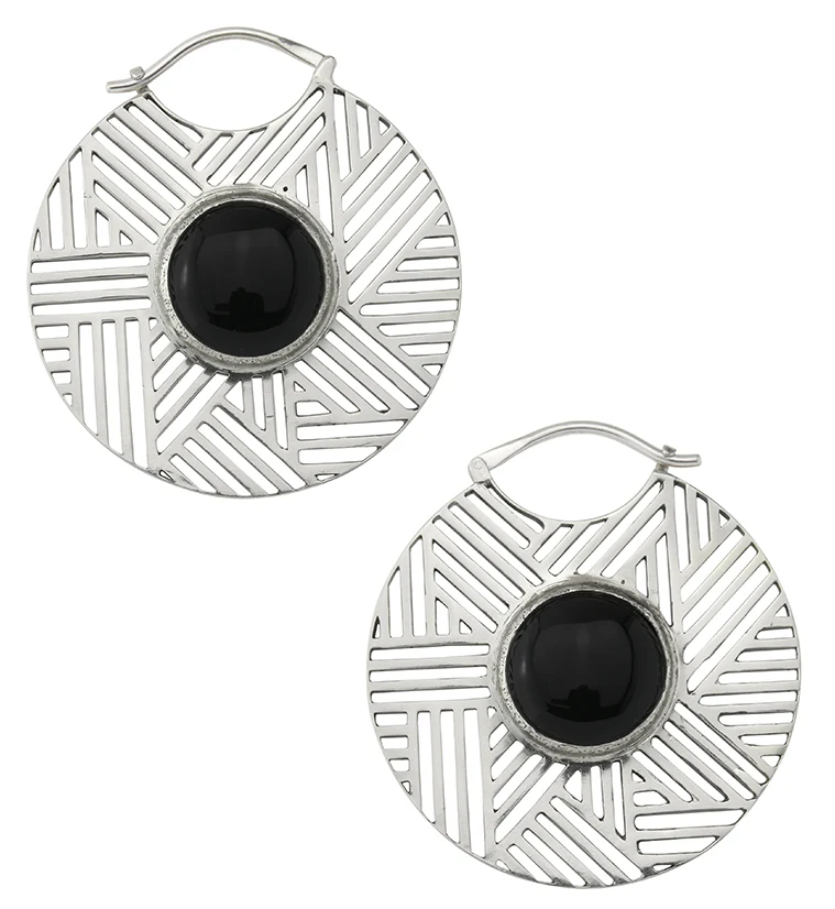 Haphazard Black Obsidian White Brass Ear Weights - Image 3