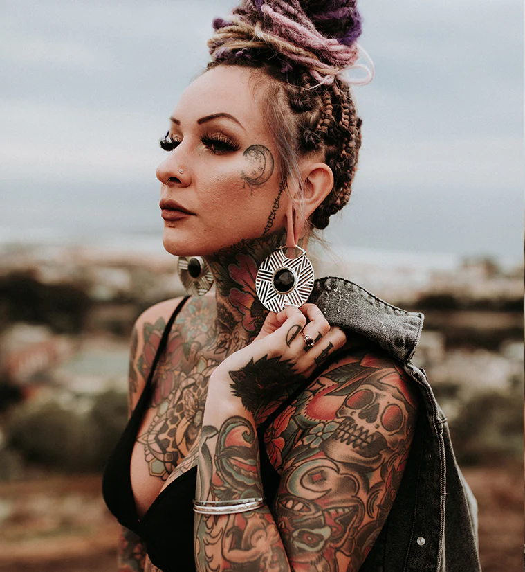 Haphazard Black Obsidian White Brass Ear Weights - Image 7
