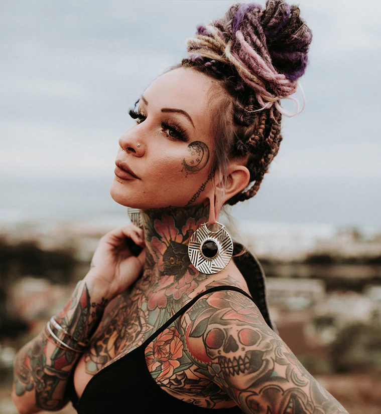 Haphazard Black Obsidian White Brass Ear Weights - Image 8