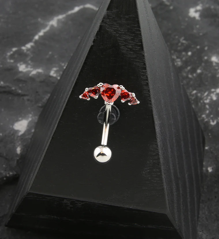 Heart Arc Red CZ Stainless Steel Belly Button Ring - Image 2