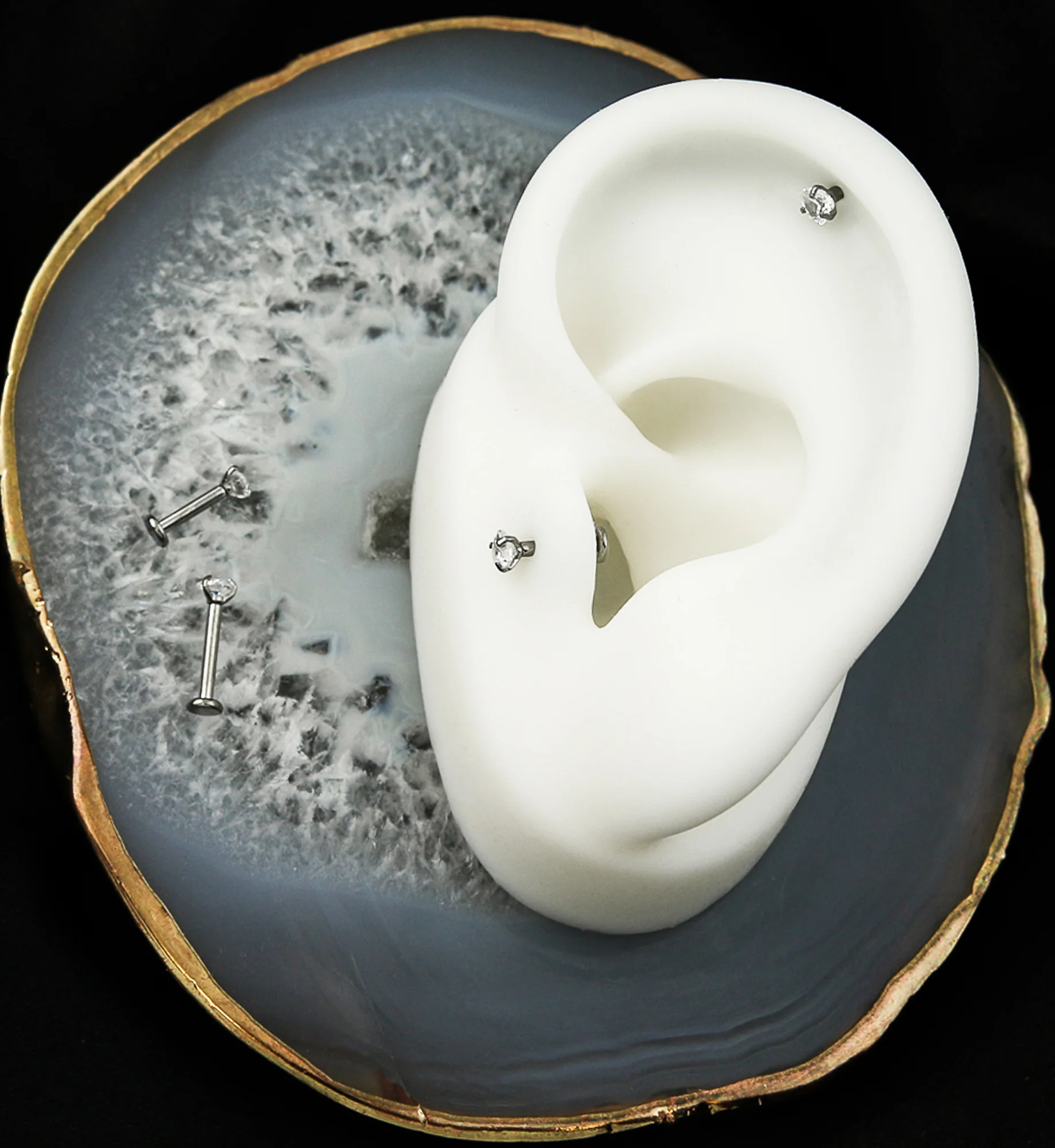 Heart Clear CZ Internally Threaded Titanium Labret Post - Image 2