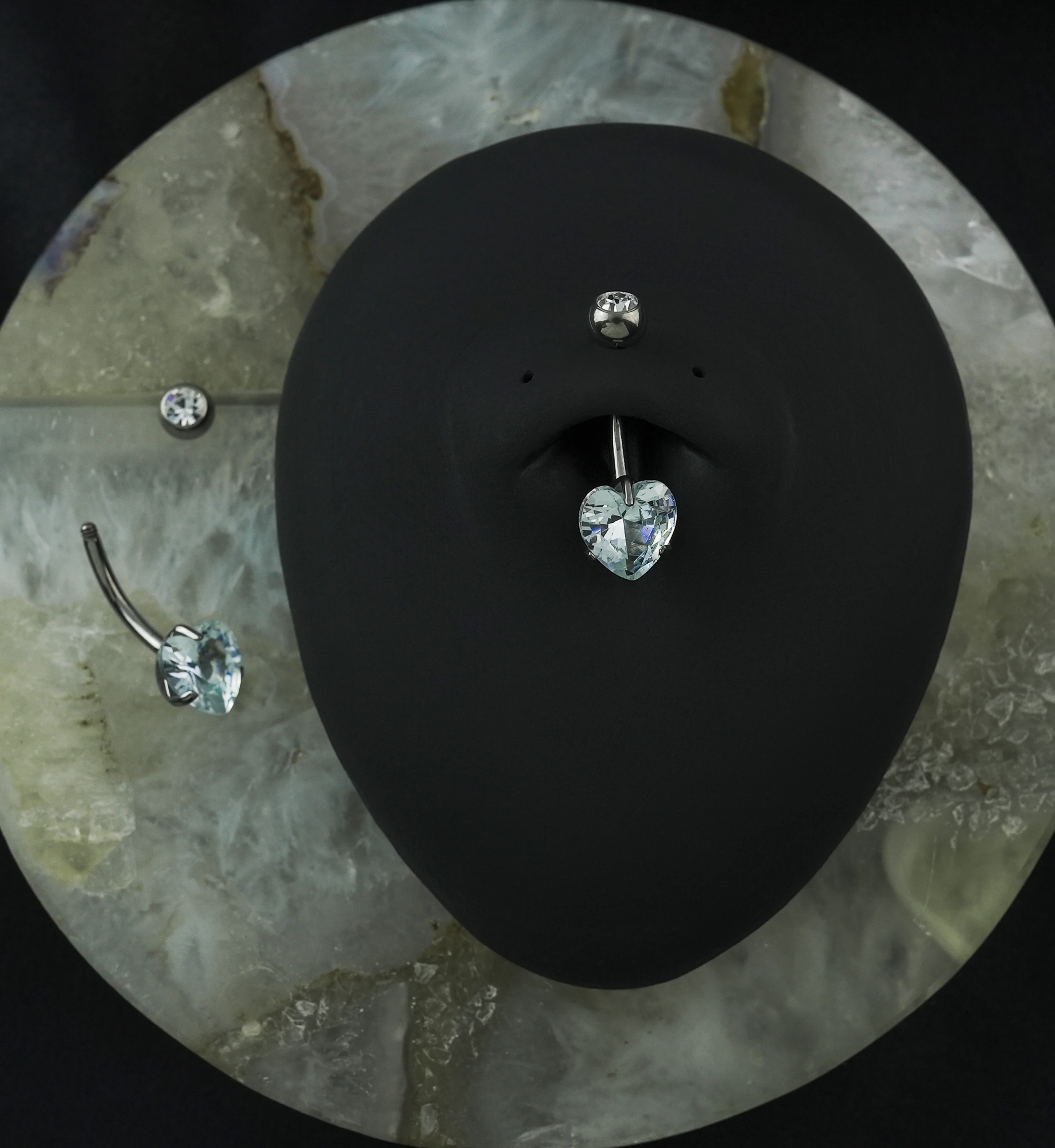 Heart Clear CZ Stainless Steel Belly Button Ring - Image 2