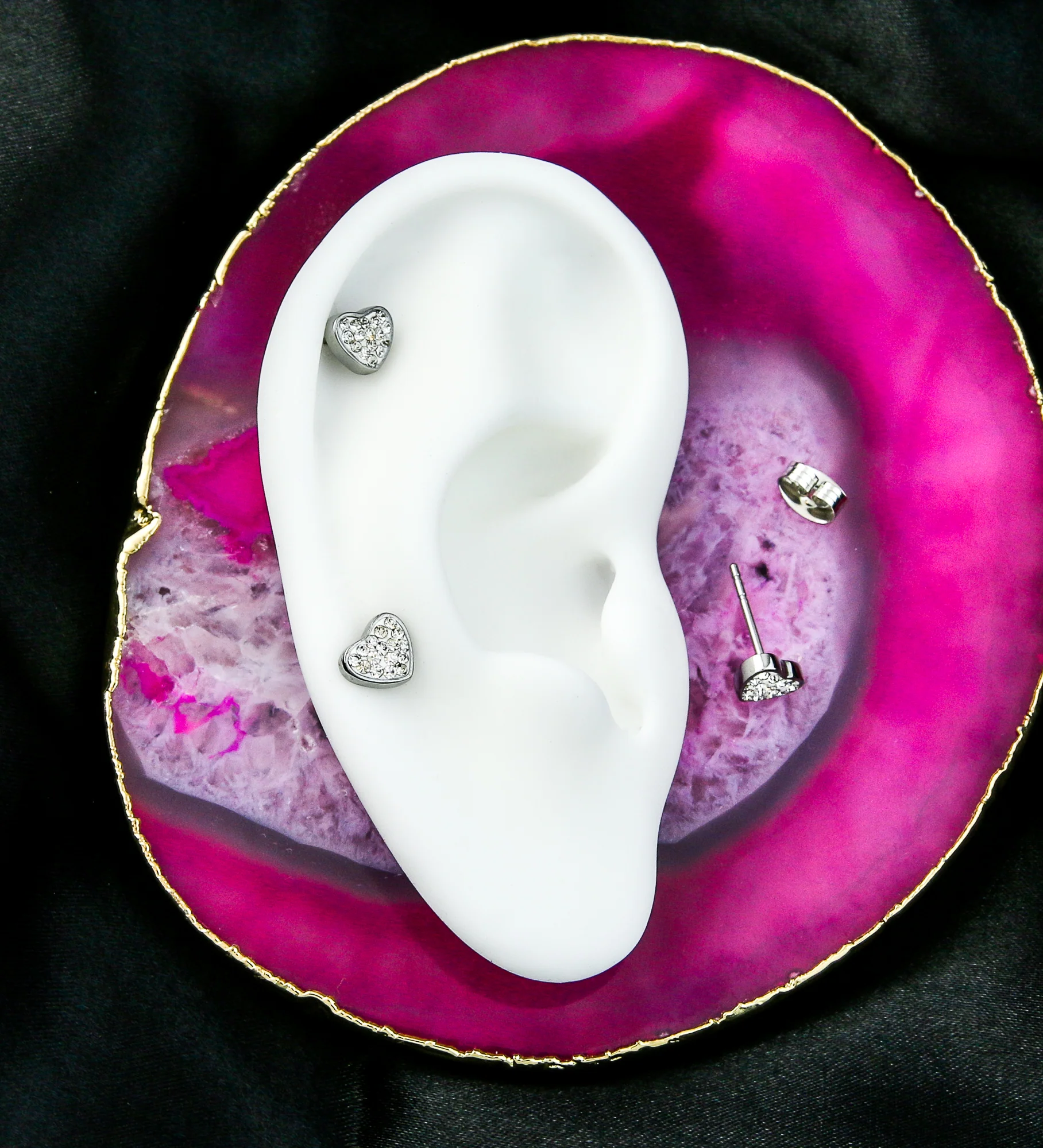 Heart Clear CZ Stainless Steel Stud Earrings - Image 2