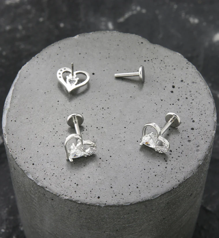 Heart CZ Cut Out Stainless Steel Threadless Labret - Image 2