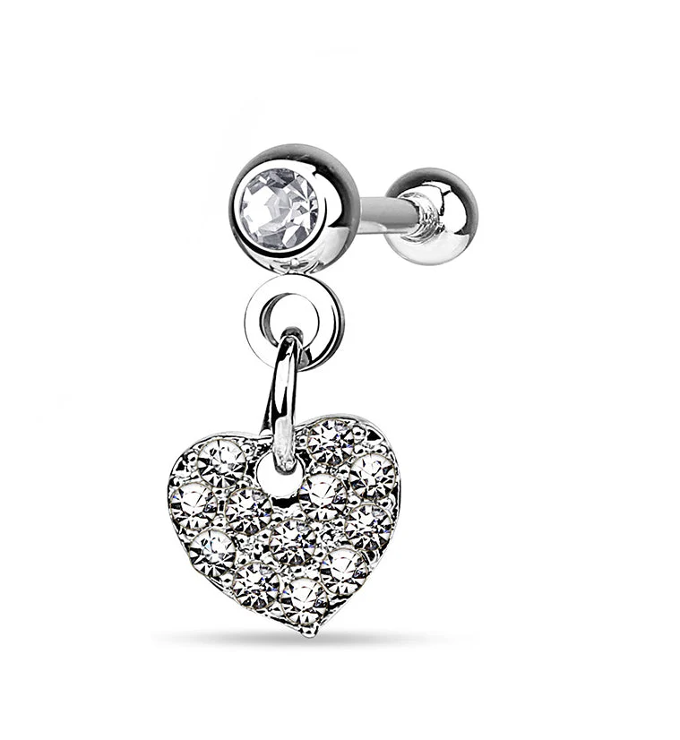 Heart CZ Dangle Steel Tragus - Cartilage Barbell