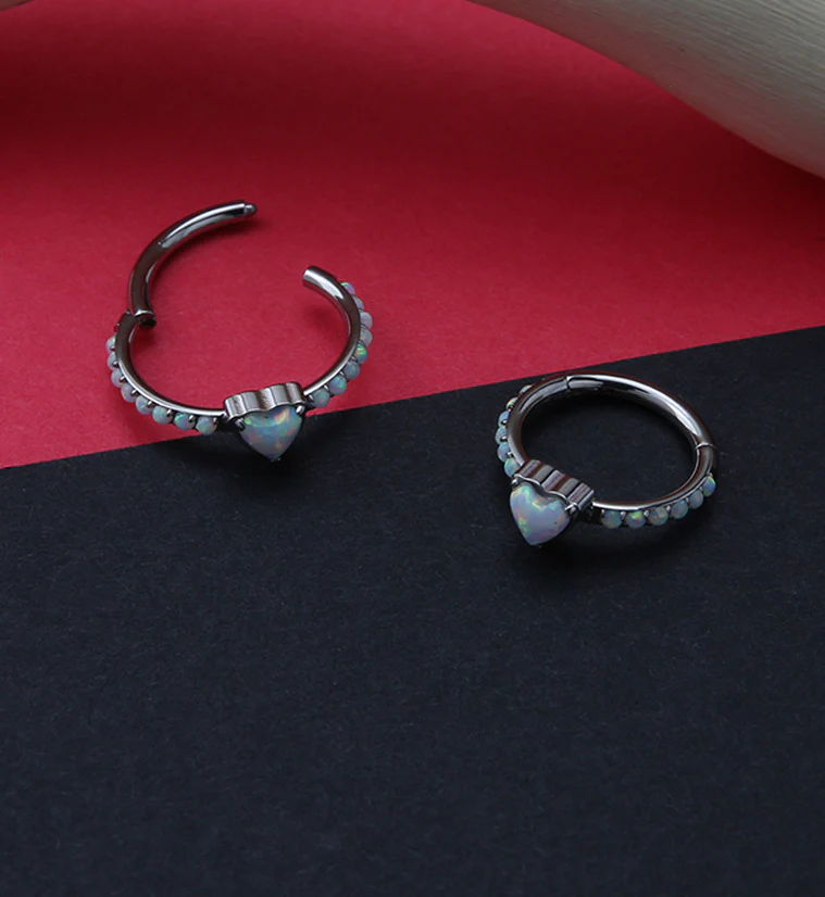 Heart Opalite Titanium Hinged Segment Ring - Image 2