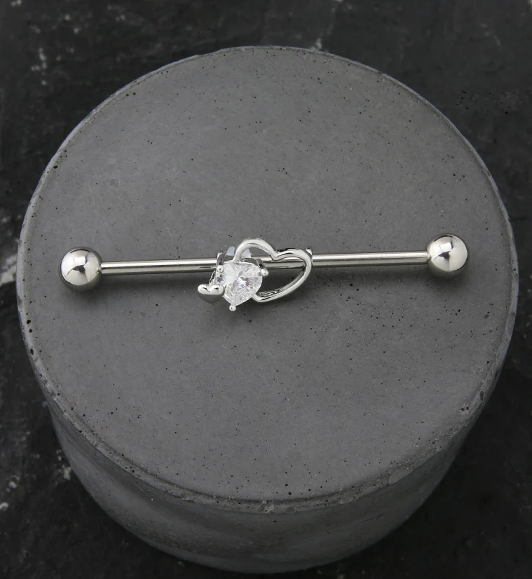 Heart Phases Clear CZ Industrial Barbell - Image 2