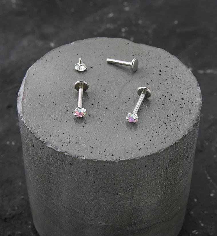 Heart Rainbow Aurora CZ Stainless Steel Internally Threaded Labret - Image 2
