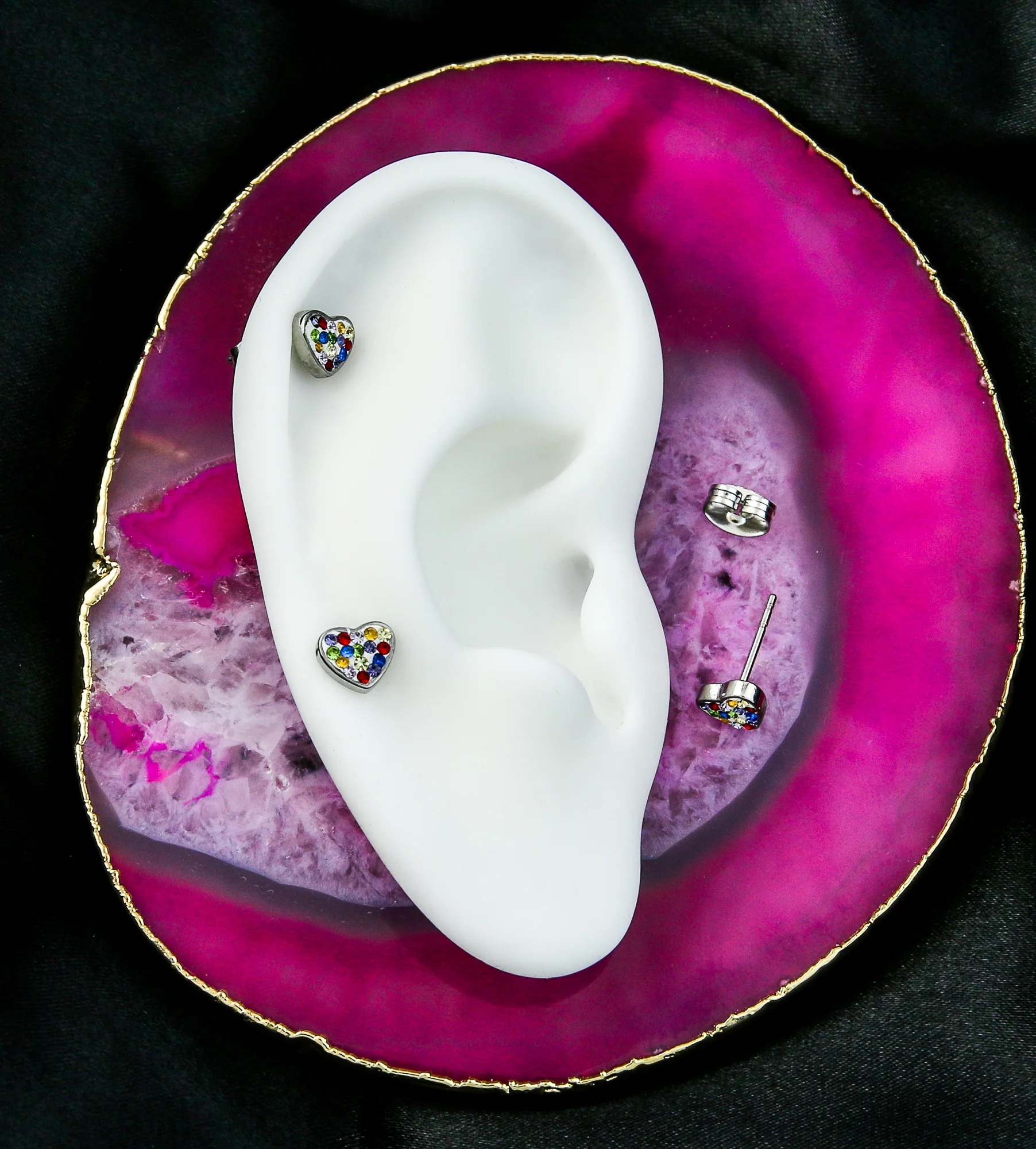 Heart Rainbow CZ Stainless Steel Stud Earrings - Image 2