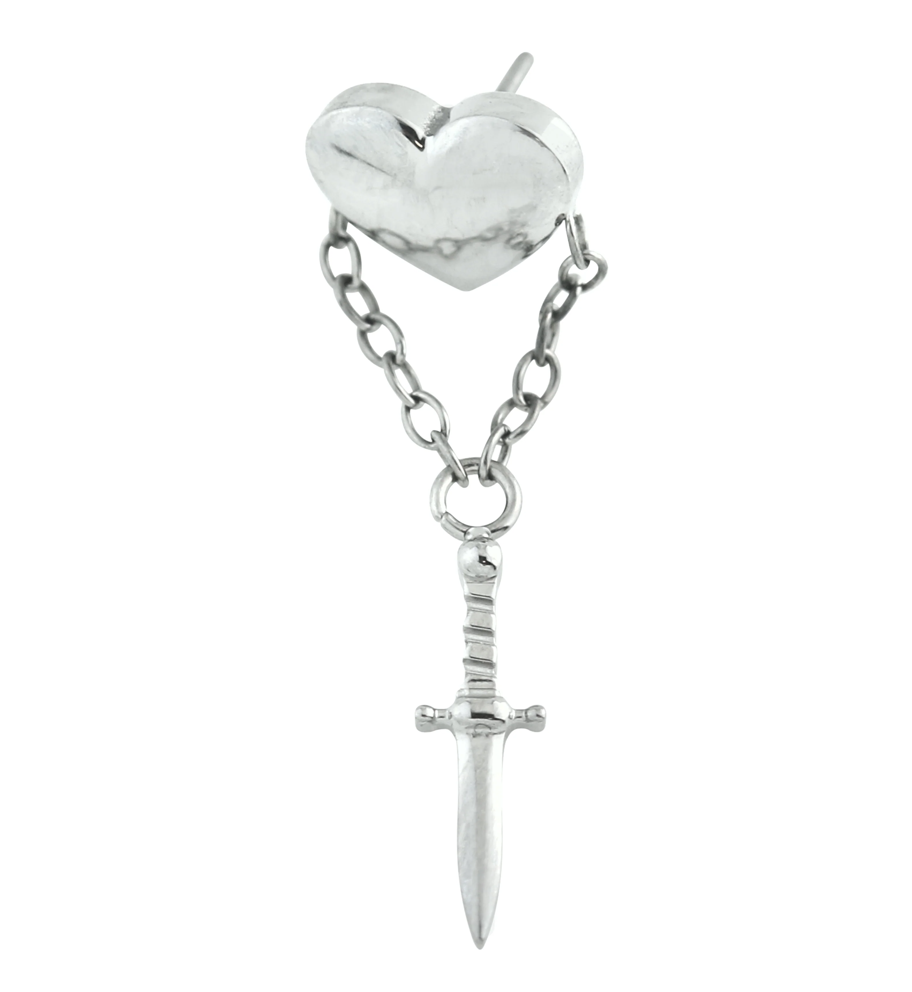 Heart With Dagger Dangle Titanium Threadless Top