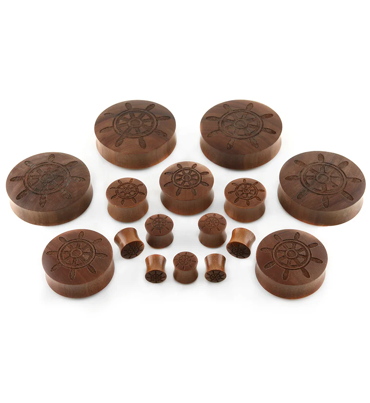 Helm Sailor Wheel Engraved Wood Plugs - Image 2