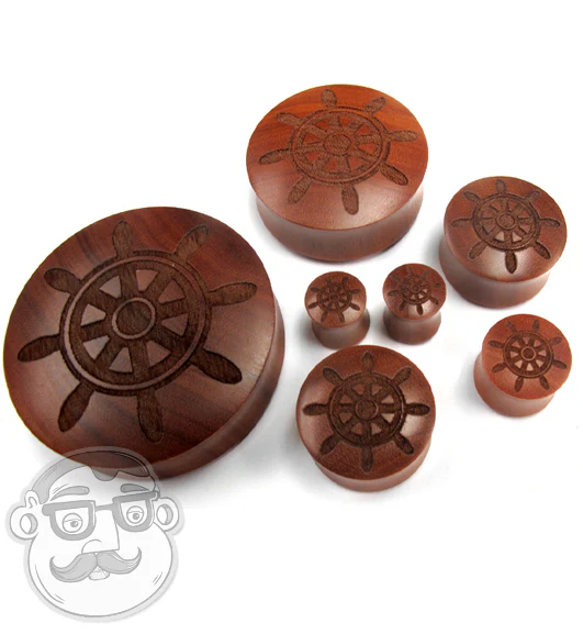 Helm Sailor Wheel Engraved Wood Plugs - Image 4