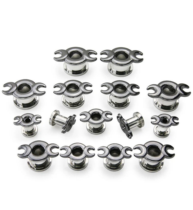 Crescent Moon Stainless Steel Screw Back Tunnels - Image 2