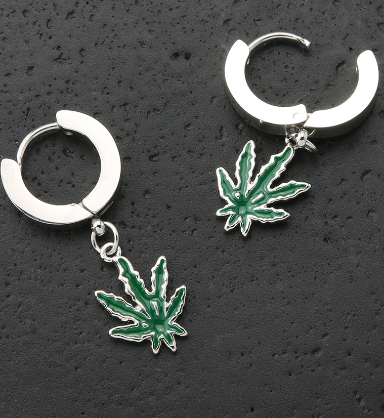 Hemp Leaf Stainless Steel Hoop Earrings - Image 2