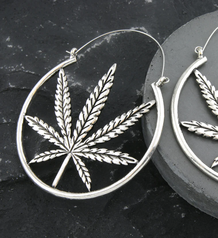 Cannabis Leaf Stainless Steel Plug Hoops - Image 2